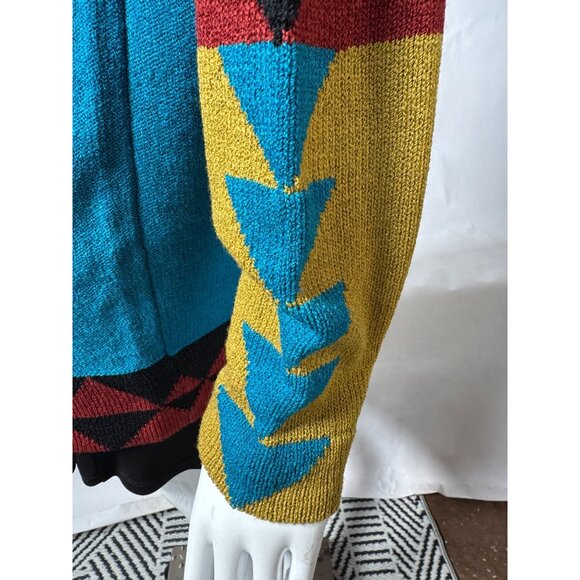 Vintage Steve Fabrikant Neiman Marcus Wool & Rayon Medium Sweater Dress With Geo - Picture 3 of 16